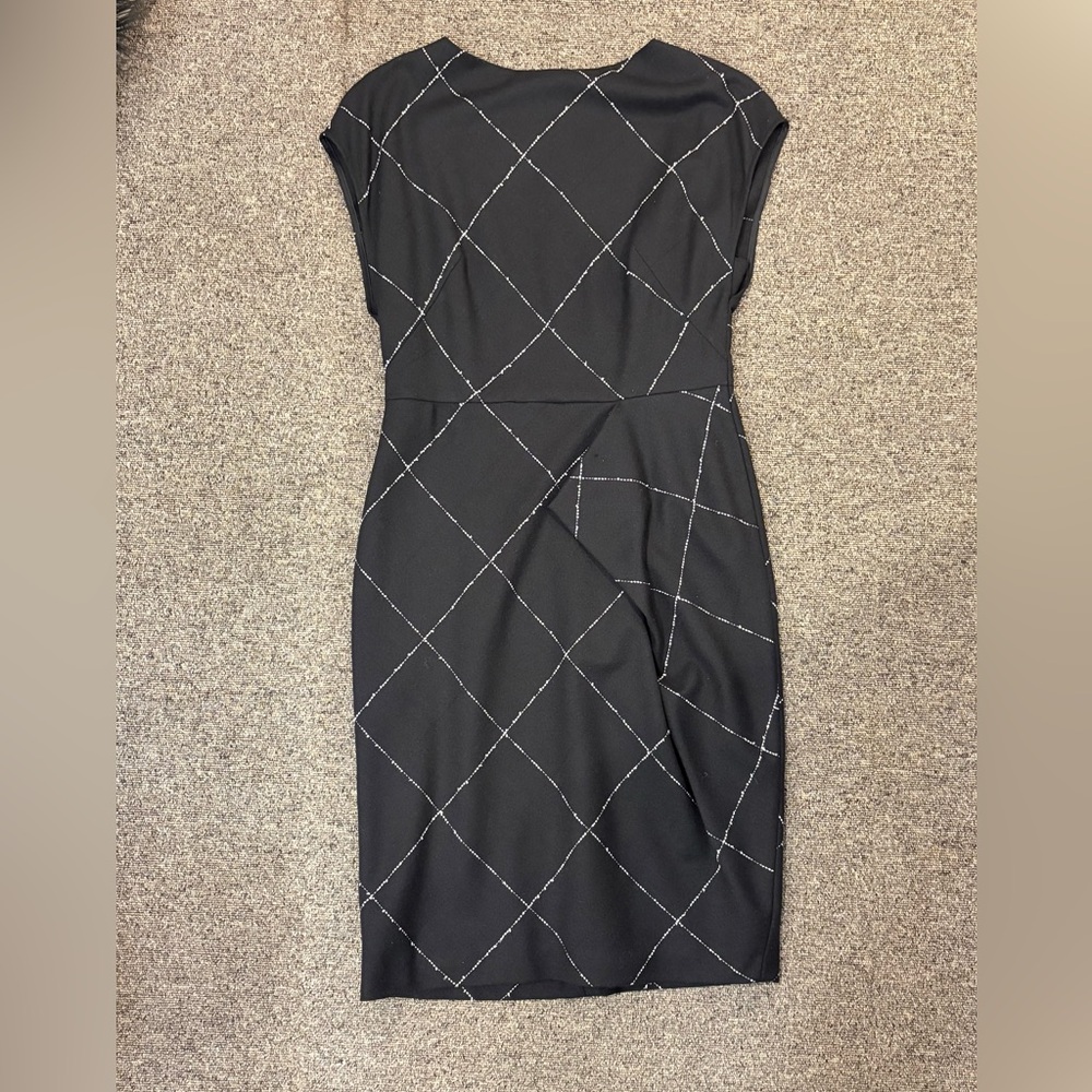 Escada Black Midi Dress with White Grid Pattern